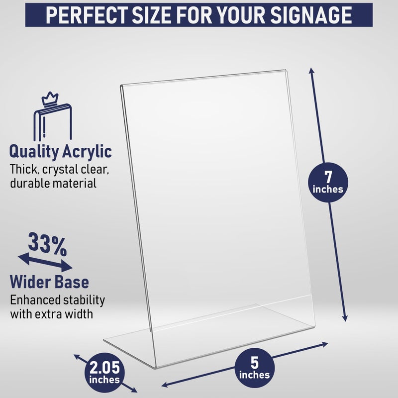 Dasher Products Slant Back Acrylic Sign Holder 5x7, 6-Pack Clear Frame Stand for Photos, Signs, Menus, Documents, Flyers, and More. Slanted Ad Display Stand for Tabletop Use - Image 2